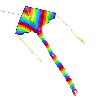 

Rainbow Long Tail Triangled Flying Kite with 50m Handle Line Children Kids Toy Polyester fabric fiberglass frame lightweight toy