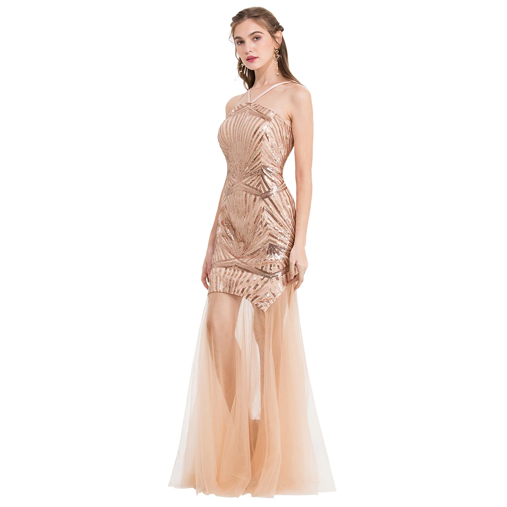 Женское Веч. Платье с V образным вырезом Angel fashions длинное прозрачное вечернее