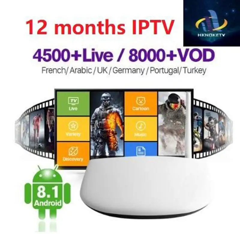 Hknoketv код Abonnement 4500 Live Android 8,1 Смарт ТВ приставка Rk3229 Iptv Европа Португалия французский арабский Iptv приставка