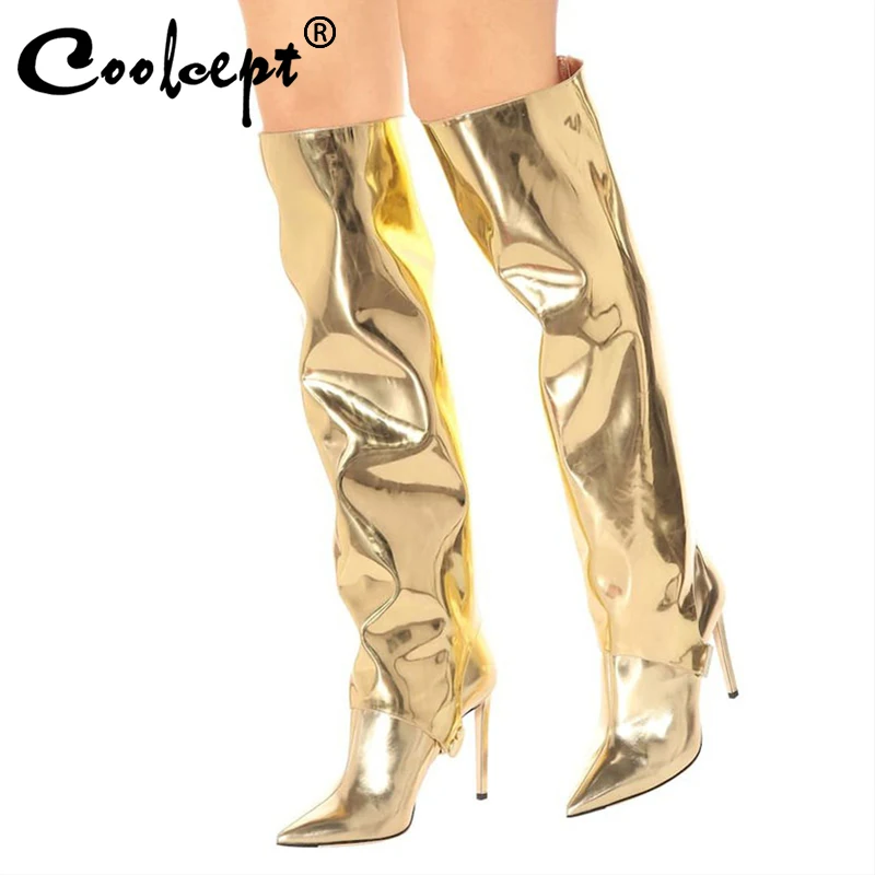 

Coolcept Plus Size 33-48 Thigh High Boots Women Sexy Pointed Toe Thigh High Long Boots Brand New Winter Keep Warm Shoes Women