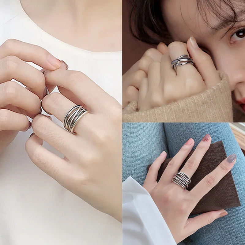 Silver Ring Womens Ring Finger Rings Jewelry Rings Ring Jewelry Vintage Layered Adjustable Women's Open Rings Large Chains Irregular Finger Rings For Women Men Party Jewelry Gift