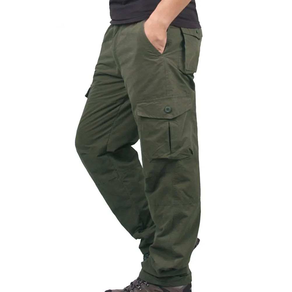 Высокое качество мужские рабочие зимние теплые термо флисовые брюки с подкладкой мульти-карманы толстые свободные брюки NCM99 - Цвет: Бежевый