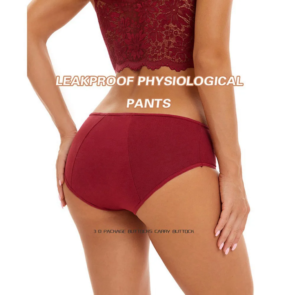 Baywell Women Menstrual Period Underwear Mid Waist Cotton Postpartum Ladies Panties Solid Color Underpants Stretch Briefs