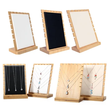 

3 Pieces/Set Adjustable-Length Pendant Hanging Wooden Board for Jewelry Display Stand, Black/White/Beige