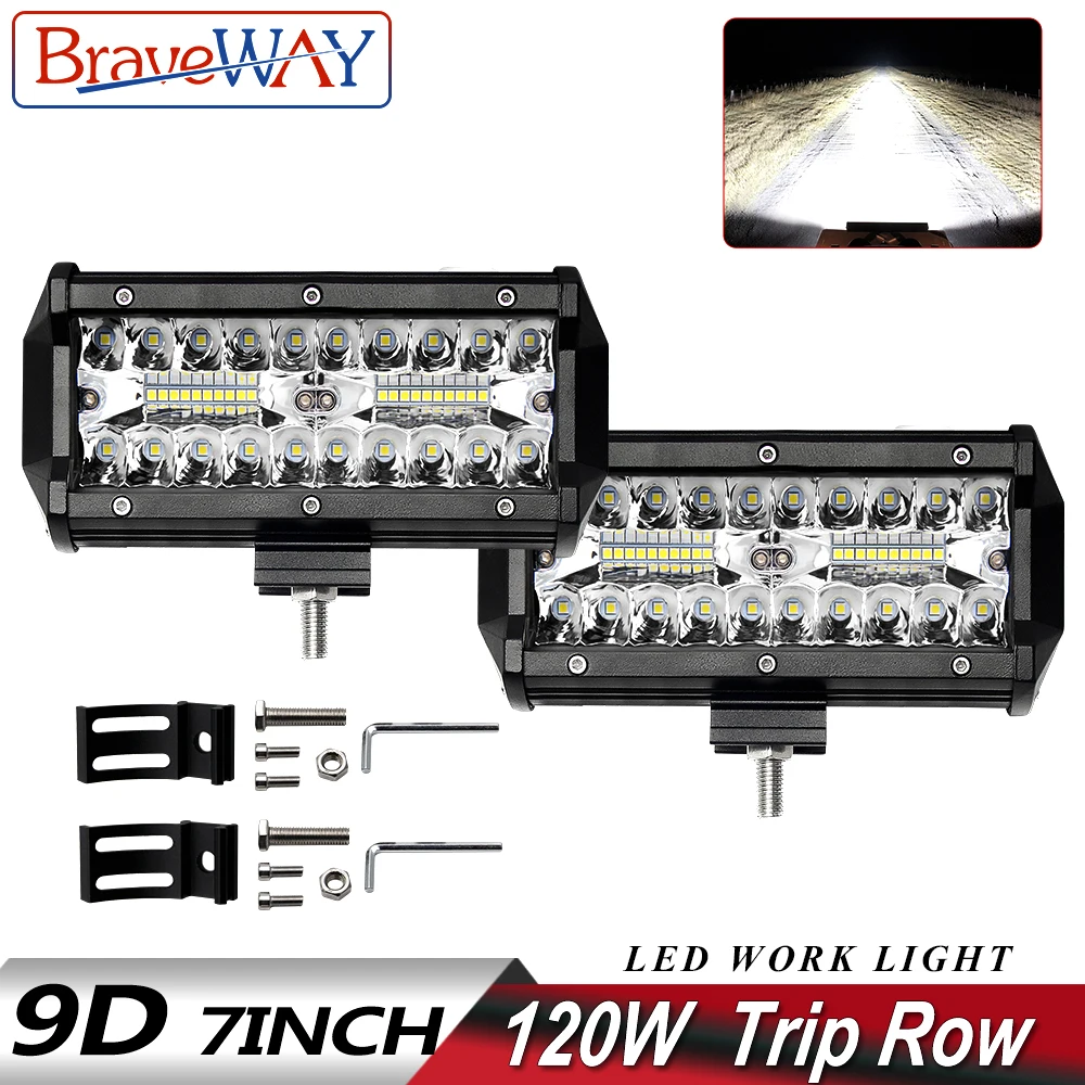 

BraveWay LED Bar 7inch 120W LED Light Bar 3 Row Work Light Combo Beam for Driving Offroad Boat Car Tractor Truck 4x4 SUV 12V 24V