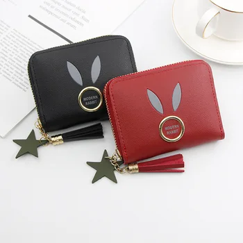 

Women Wallet Purses Small Short Wallets Zipper Bag Tassel Creative Rabbit Cion Purse Lovely Animal Star Metal Card Holder