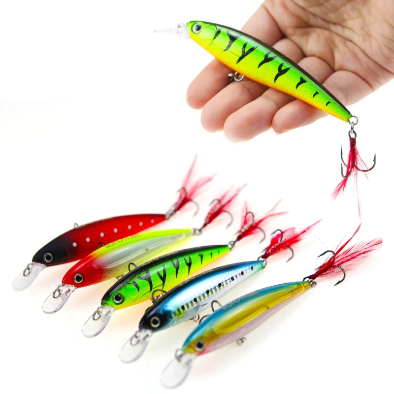 Rnuature Fishing Minnow Lure Artificial Hard Lure 100mm/12.8g Crankbait Minnow Lure Fishing Wobbler Lure with VMC Hooks