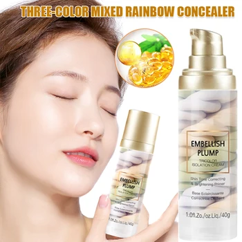 

Hot Rainbow Tricolor Makeup Base Full Coverage Brighten Skin Primer Long Lasting Face Concealer Dropshipping SMJ