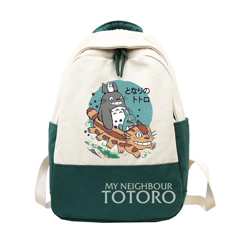 Mochila Harajuku de Totoro para niños, bolso de lona de retales de dibujos animados de Anime para la escuela