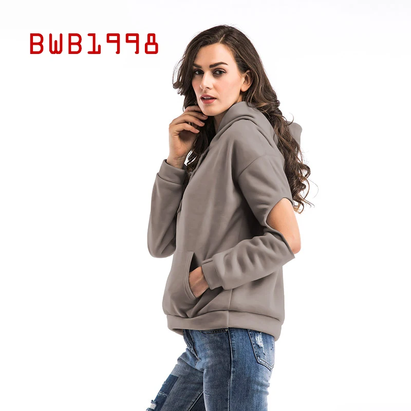 

New Casual Solid Color Hooded Women Autumn and Winter Clothes Women Wear Plus Velvet Loose Hollow Crop Top Women Itself