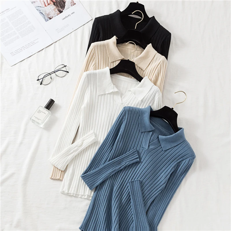 

Autumn Chic Fashion Pullovers Knitted Sweater Soft Sexy Slim White Black Sweaters Female Jumper 2020 Winter Korean Women Clothes