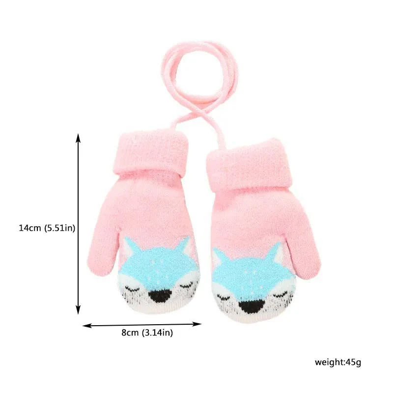 Children winter gloves Cute Cartoon Fox Thicken Warm Gloves Knitted Wool Kids Boys Girls Finger Mittens handschoenen