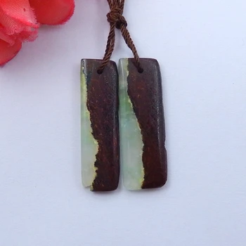 

Charms Women Jewelry Gift Gem Customized,Natural Gems Chrysoprase Nugget Earrings Pairs 31x9x3mm,4.8g