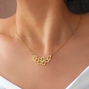 Stainless Steel Necklaces Minimalist Hollow Square Pendant Choker Chain Fashion Necklace