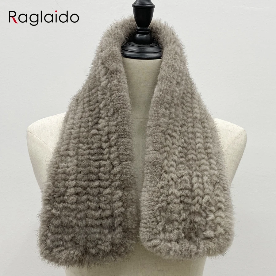 2025New Sciarpa di pelliccia di visone per donna Scialli femminili morbidi e caldi invernali Elegante scaldacollo solido 80 cm x 12 cm 3