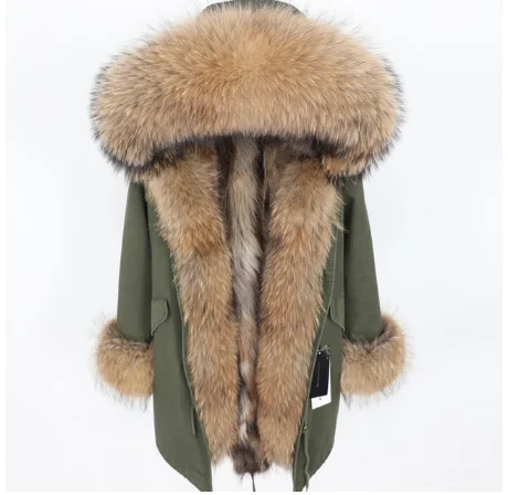 Женская одежда большого размера, парка с воротником из натурального меха енота, длинная куртка с подкладкой из натурального меха енота, пальто из натурального меха, зимняя куртка - Цвет: 8