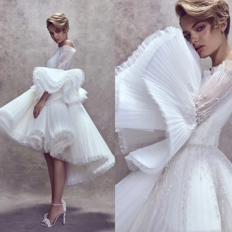 

Boho Short Wedding Dresses High Low Lace Appliqued Off The Shoulder Ruffles Custom Made Bridal Gowns vestido de novia