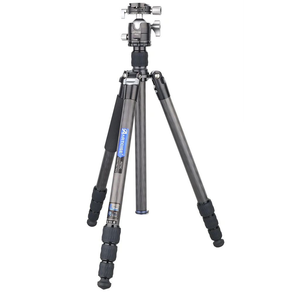 AS70C Professional Carbon Fiber Tripod for DSLR Camera with Low Profile Ball Head Monopod 10 Layers Tube Short Center Column