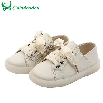 

13.5-19cm Genuine Leather Girls Flats Shoes Solid Side Zip Lace-Up Toddler Boys Girls Casual Shoes Soft Kids Trainers Shoes