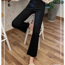 Новые модные женские осенние легкие расклешенные брюки высокая талия Повседневный стиль черные джинсы женские брюки длиной до щиколотки широкие брюки