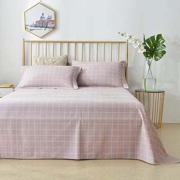 

100% Pure Cotton Soft Bed Sheet Chic Plaid Floral Bedsheet Queen King size Bedsheet with Two Pillow Covers Flat sheet