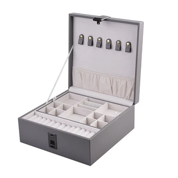 

PU Leather Jewelry Storage Box Fingerprint Unlock Watch Necklace Bracelet Display Tray Organizer Large Capacity Storage Case