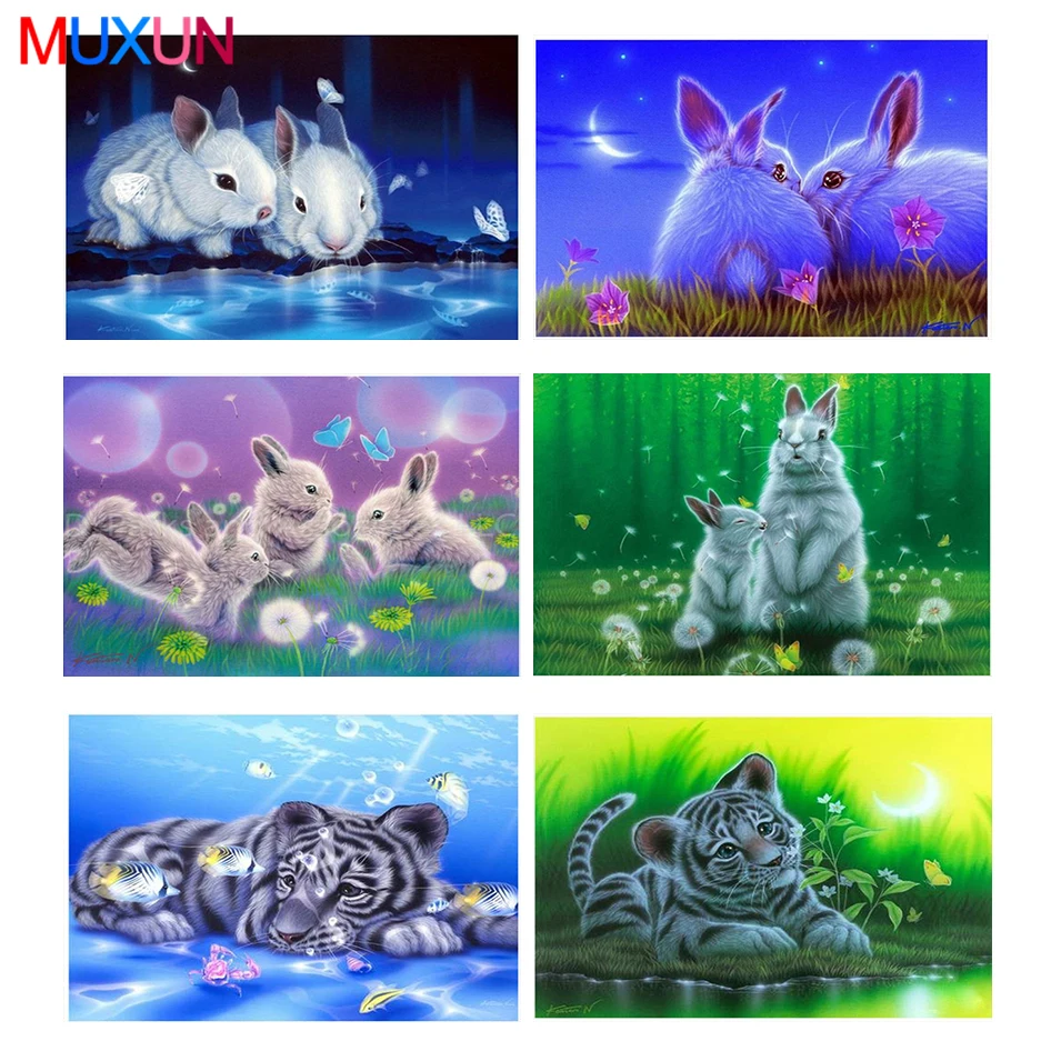 

5D Diy Diamond Painting Animal Tiger Rabbit Diamond Pattern Embroidery Full Circular Drills Cross Stitch Diamond Painting Rp788