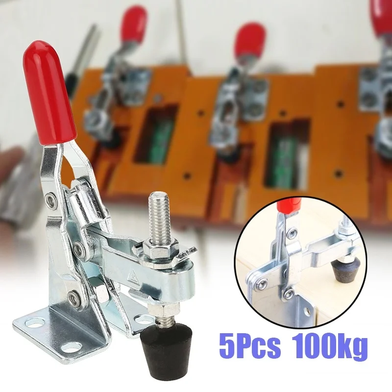 

5Pcs Vertical Toggle Clamp Capacity Anti-Slip Holding Push Pull Toggle Horizontal Clamp Fixing Workpiece Hand Tool 100kg