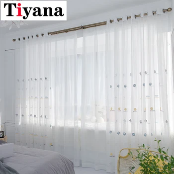 

Tiyana Cartoon Football Printed Sheer Curtains For Children Room Cortina Tulle Curtain For Kids Room White Window Drapes P422Y