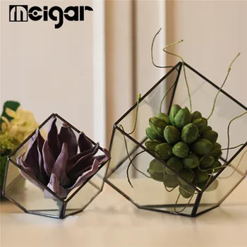 

Glass Geometric Fern Moss Succulent Terrarium Plant Pot Box Modern Artistic Planter Jewelry Candle Holder Gift Home Office Decor