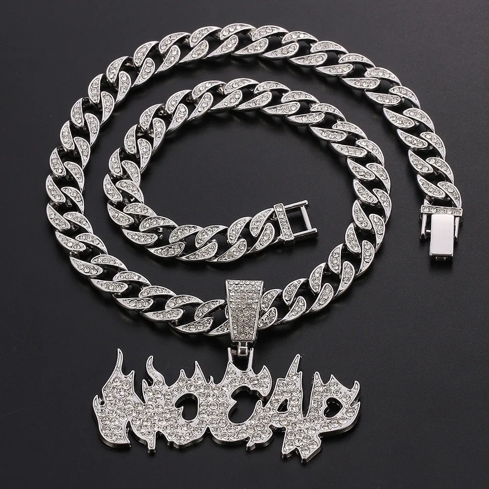 Fashion Hip Hop Cuban Chain Choker Necklace With Bling Zircon Flame Letter NOCAP KING Pendant Charm Hip-Hop Jewelry | Украшения и