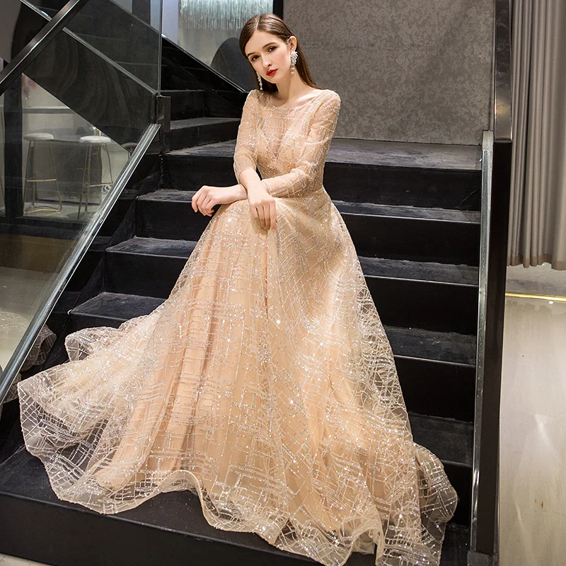 CEEWHY vestido de festa, роскошное вечернее платье с длинным рукавом, вечернее платье Soiree Дубай, вечернее платье с открытой спиной, Длинные вечерние платья