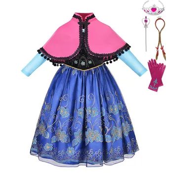

Anna Girls Elsa Dress Princess for Baby Kids Costume with Wig Crown Gloves Wig Anna Party Cosplay Dress Girl Clothing