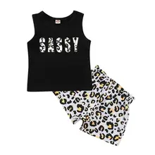 New Arrival Summer Baby Boys Letter Print Sleeveless T-shirt Tops+Leopard Shorts Casual Sets 2Pcs