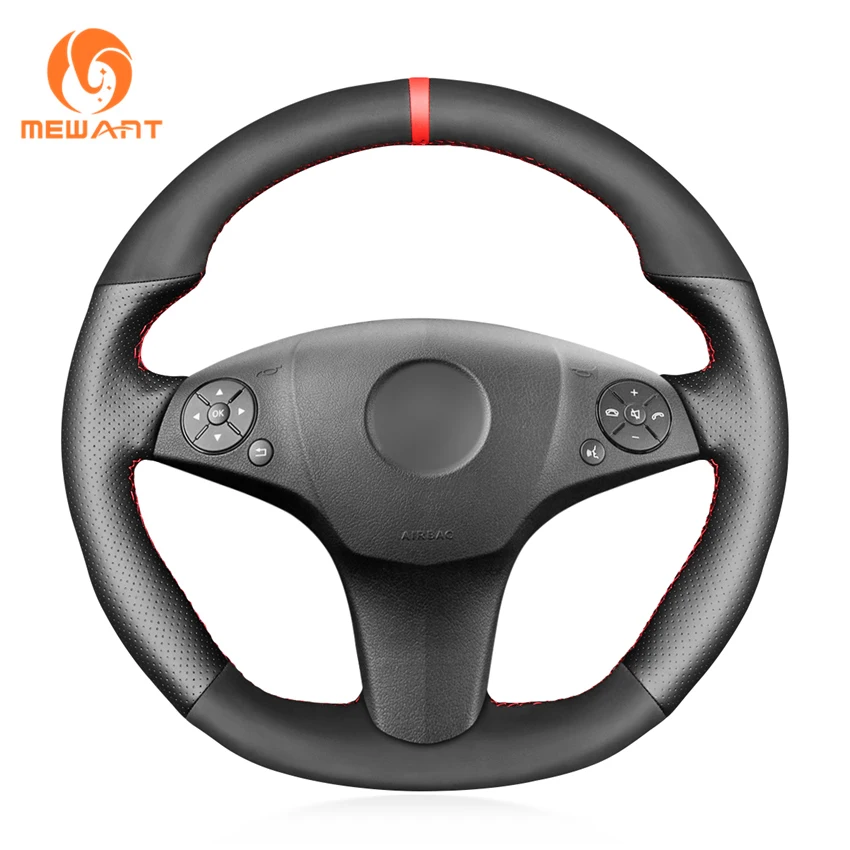 MEWANT Genuine Leather Suede Car Steering Wheel Covers for Mercedes Benz SLR-Class SL-CLass AMG 63 65 SLK-Class AMG 55 2009-2012