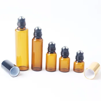 

5PC/Pack 1ml 2ml 3ml 5ml 10ml Amber Thin Glass Roll on Bottle Sample Test Essential Oil Vials with Roller Metal /Glass Ball