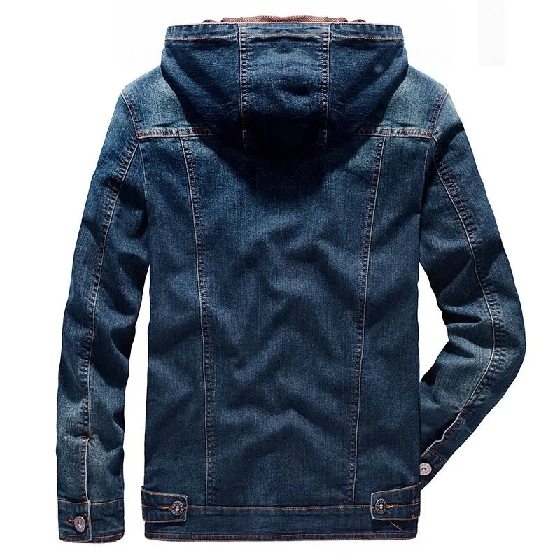 Men Cargo Casual Hooded Denim Jackets Multi Pockets Solid Color Jackets Coats For Male Size M-5XL Blue (3)