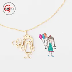 Goxijite Customize Kid's Painting Necklace Child Drawing Personalized Necklace Custom Children Artwork Jewelry Best Kid Gift