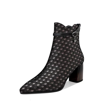 

Women High Heeled ankle Boots genuine leather Autumn Winter Warm Night Club Western Boots Casual Fashion Party Shoes Woman