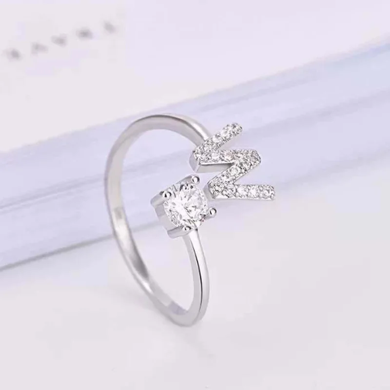 Finger Ring 26 English Letter Open A-Z Initials Name Alphabet Female Creative for Wedding Party