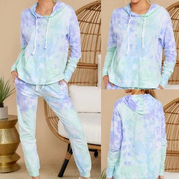 

Print Tie-Dye Tracksuit Joggers Women Summer Full Length Casual Streetwear Sweatpants and Hoodie Seatsuit