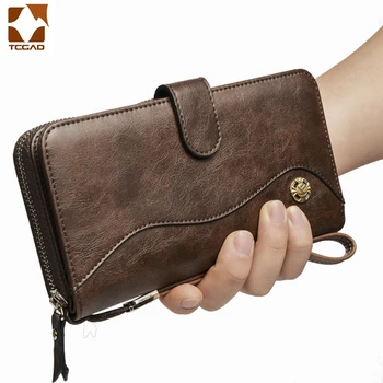 

men's Wallet PU Leather zipper Clutch Wallets Zipper Large Capacity Hand Strap Men Wallet Luxurious Business Solid Male Purses