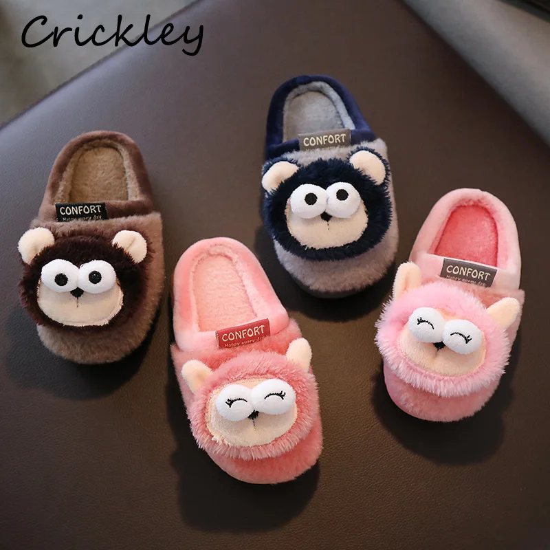 

Winter Girls Slippers Cartoon Cute Monkey Pattern Keep Warm Slippers for Boys Girls Toddler Non Slip Kids Indoor Fur Slipper