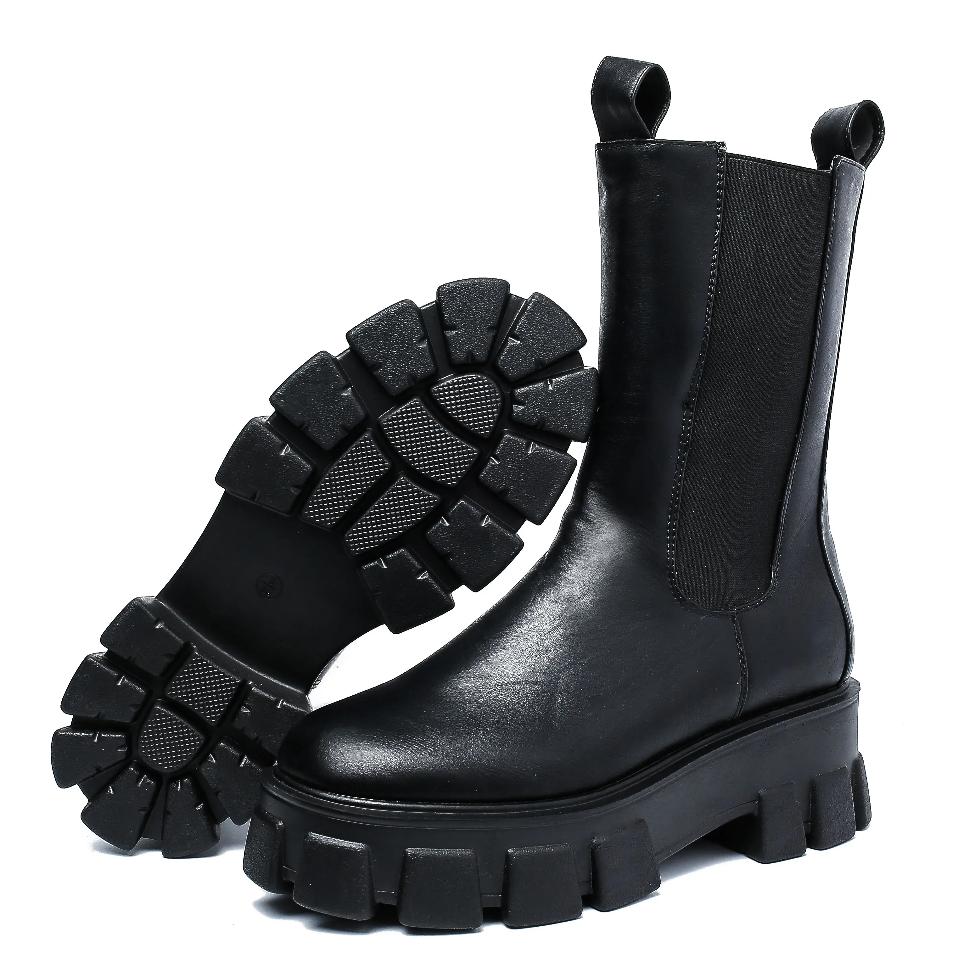 BLACK WIDE FIT EXTREME CHUNKY SOLE CALF HIGH CHELSEA BOOTS|Mid-Calf Boots|  - AliExpress