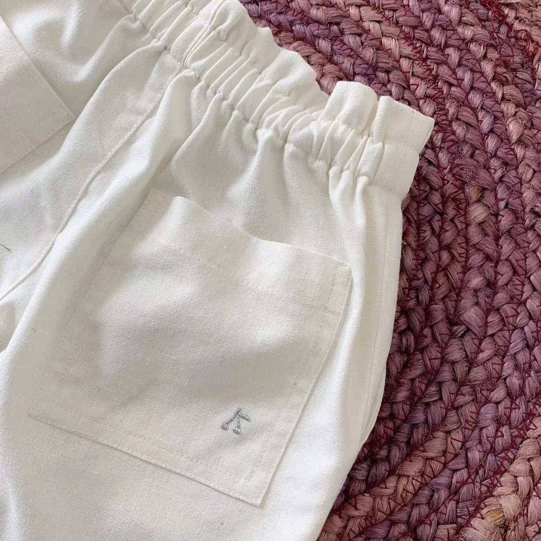 

BP Pants White for Children Girls Pure Cotton Trousers Cotton Linen Pure White Thin White 2019 Medium Waist Summer