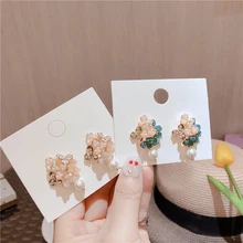 MENGJIQIAO корейский Элегантный Искусственный жемчуг кристалл цветок серьги гвоздики для женщин Мода свадьба Букле д 'Орель подарки