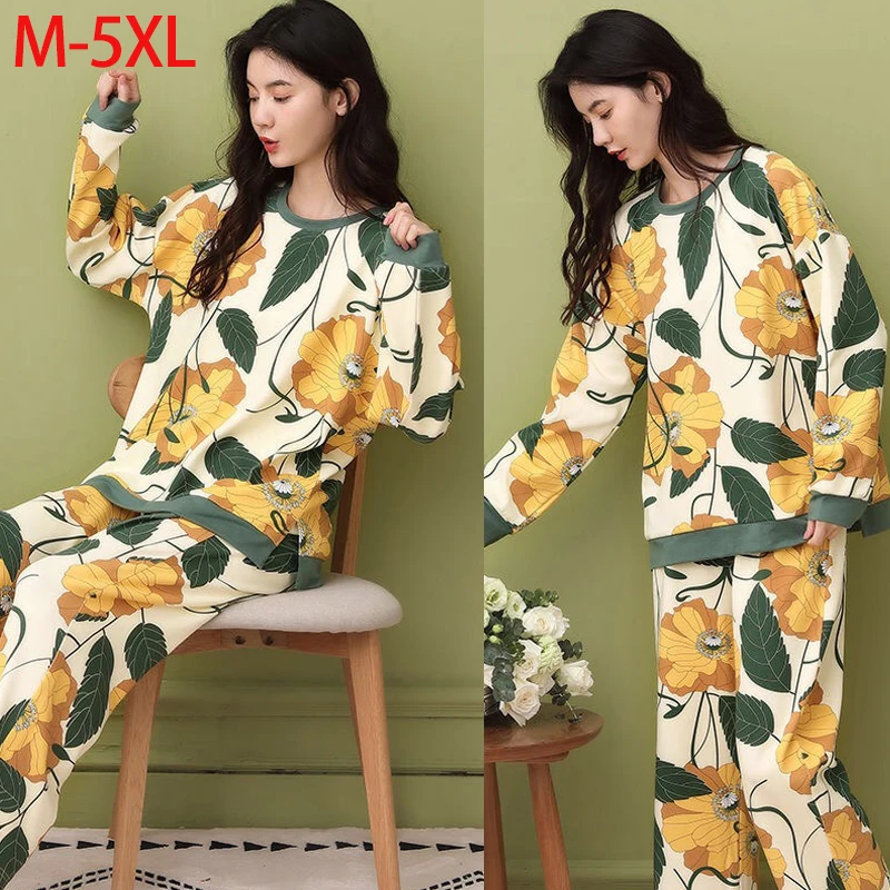 

PAJ M-5XL ladies' pyjamas sleep wear cotton plus large size big loose pajamas for women pullover winter nightwear dropshipping