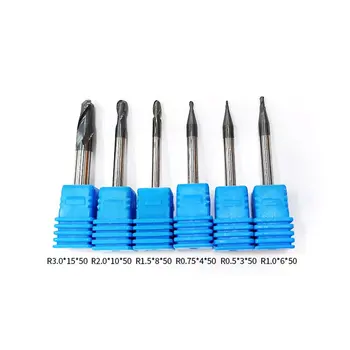 

6pcs 45 Degree Tungsten Steel Milling Cutter CNC Numerical Control Tool Straight Shank Two-edge Outer R Cutter Ball End Mill