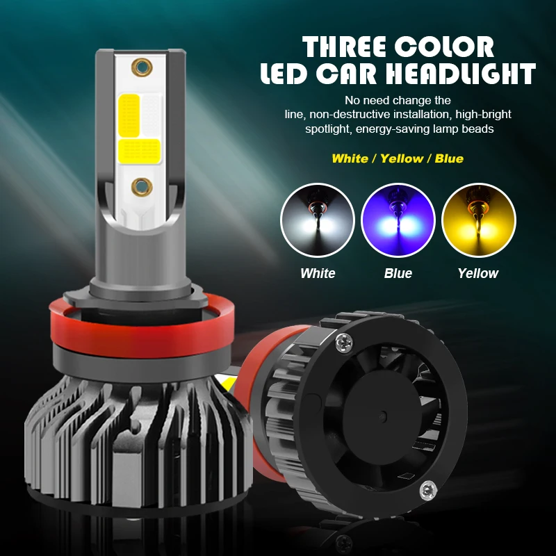 Faros delanteros LED para coche, luces blancas, y azules, lámpara de 8000LM, lupa H4, H1, H3, H8, H11, HB3, HB4, HB5 Automóviles y motocicletas