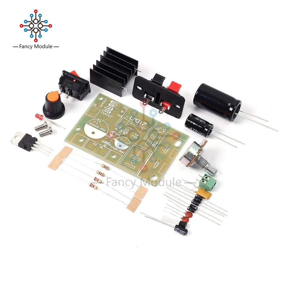 LM317 понижающий модуль питания регулируемый регулятор напряжения переключатель сбрасываемый предохранитель электролитический конденсатор доска DIY Kit